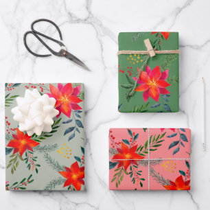 Feuille De Papier Cadeau Poinsettia rouge de Noël floral