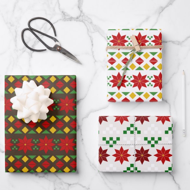 Feuille De Papier Cadeau Poinsettias Pack vacances (Recto)