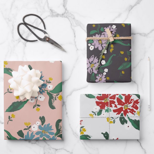 Feuille De Papier Cadeau Poinsettias Pour Toutes Les Saisons (Recto)