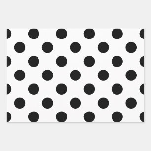 Feuille De Papier Cadeau Point Polka noir et blanc