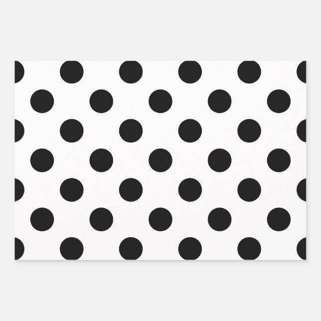 Feuille De Papier Cadeau Point Polka noir et blanc (Devant)