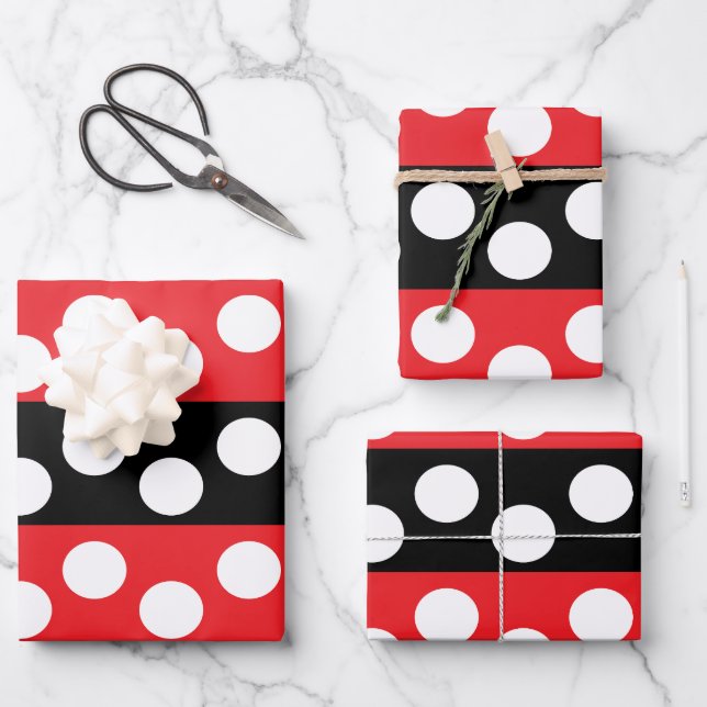 Feuille De Papier Cadeau Point Polka rouge et noir (Recto)