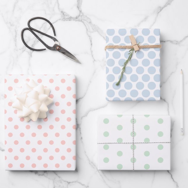 Feuille De Papier Cadeau Pointe Polka couleur pastel (Recto)