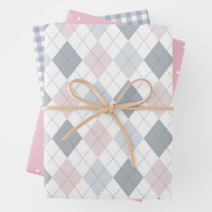 Feuille De Papier Cadeau Points argent rose Gingham à carreaux - Baby Showe