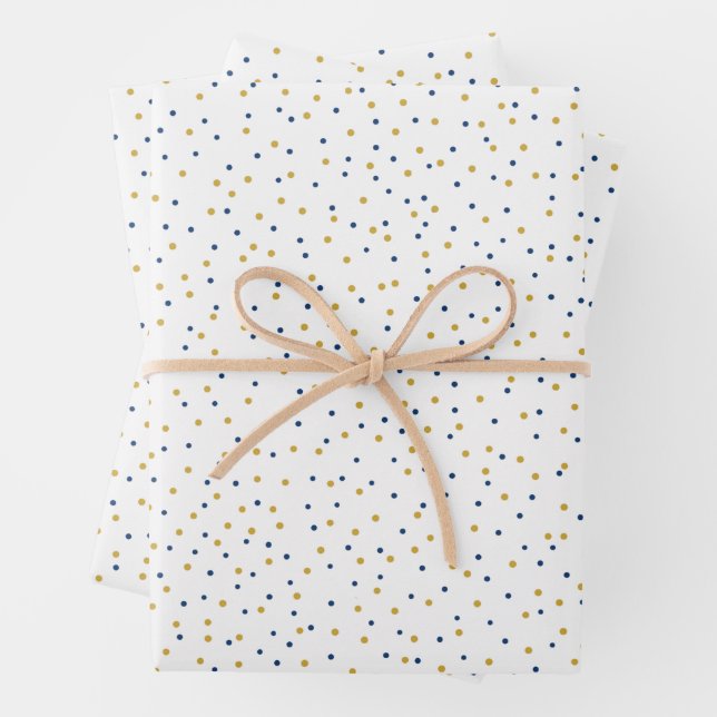 Feuille De Papier Cadeau Points bleu et or (En situation)