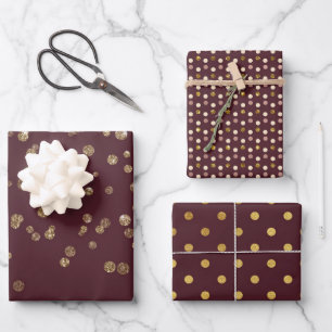 Feuille De Papier Cadeau Points Bourgogne Glitzy Gold Glam