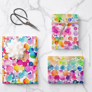 Feuille De Papier Cadeau Points d'aquarelle arc-en-ciel