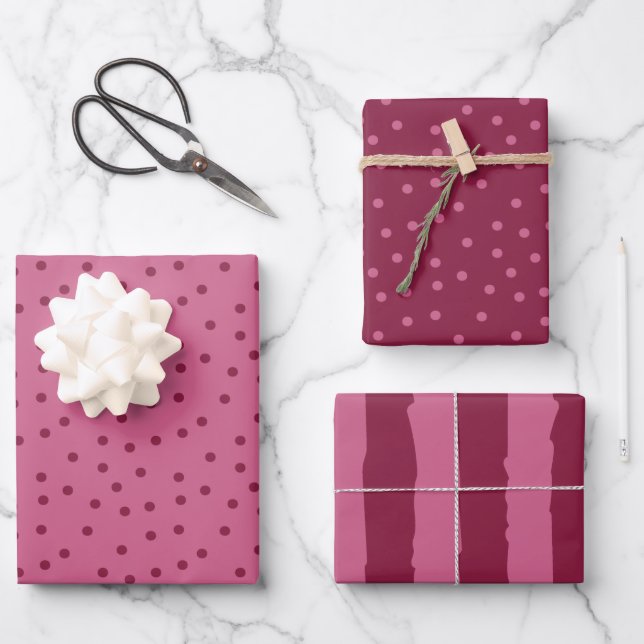 Feuille De Papier Cadeau Points Et Bandes Roses (Recto)