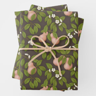 Feuille De Papier Cadeau Poires roses (brun foncé)