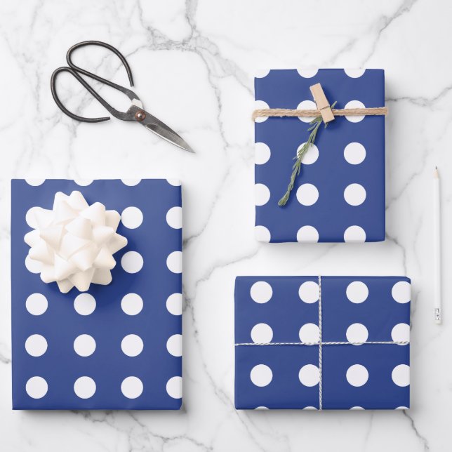 Feuille De Papier Cadeau Pois Bleus Blancs (Recto)