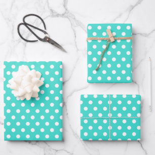 Feuille De Papier Cadeau Pois classique Turquoise Bleu & Blanc