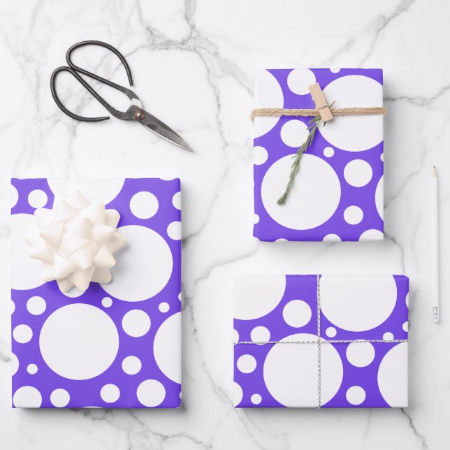 Feuille De Papier Cadeau Pois en violet et blanc (Recto)