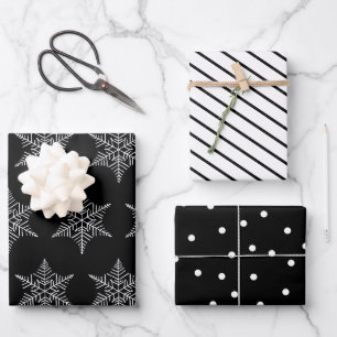 Feuille De Papier Cadeau pois et rayures noir et blanc