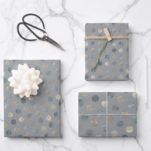 Feuille De Papier Cadeau Pois gris et argent simples Moderne et élégant
