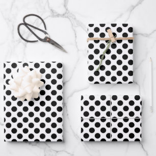 Feuille De Papier Cadeau Pois, Motif Polka Dot, noir et blanc