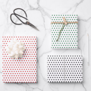 Feuille De Papier Cadeau Pois noirs rouges classiques sur blanc