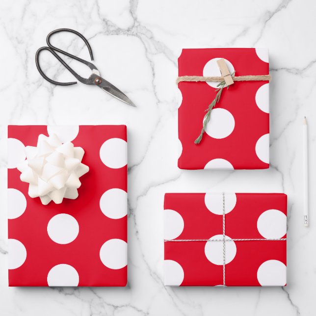 Feuille De Papier Cadeau Pois rouges et blancs (Recto)