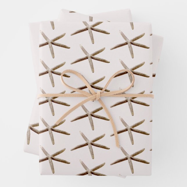 Feuille De Papier Cadeau Poisson étoilé bleu crème (En situation)