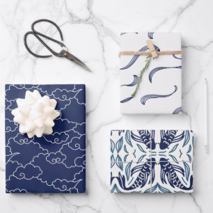 Feuille De Papier Cadeau POISSON japonais KOI blanc et bleu