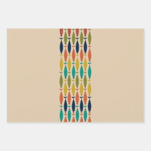 Feuille De Papier Cadeau Poisson moderne du milieu du siècle et vague océan