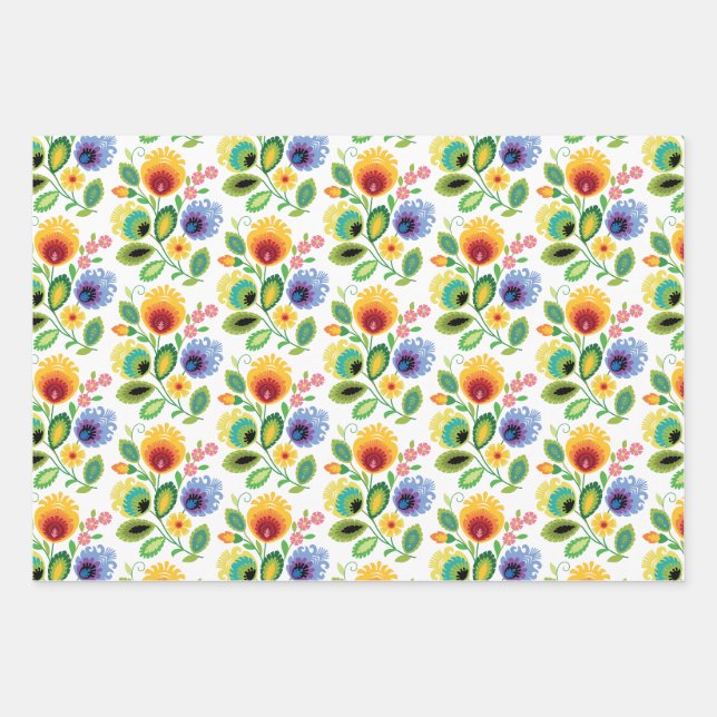 Feuille De Papier Cadeau Polish Folk Flowers (Devant)