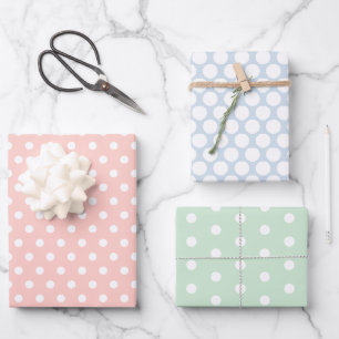 Feuille De Papier Cadeau Polka blanc pastel point