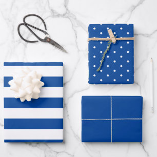 Feuille De Papier Cadeau Polka bleu clair point large rayé et solide