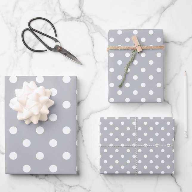Feuille De Papier Cadeau Polka classique gris point / gris (Recto)