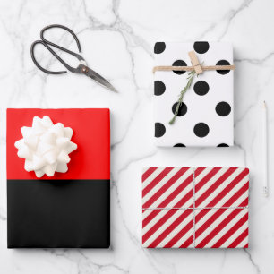 Feuille De Papier Cadeau Polka pointillé rouge et noir