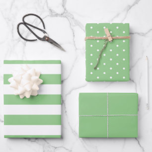Feuille De Papier Cadeau Polka verte bouillie point large rayé et solide
