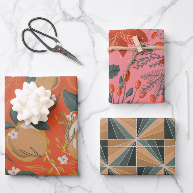 Feuille De Papier Cadeau Pomme Festive Poinsetta Gem Tone (Recto)