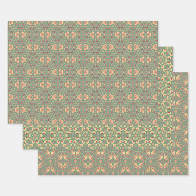 Feuille De Papier Cadeau Pomme Fruit Abstrait Vintage Motif géométrique 5 (Lot)
