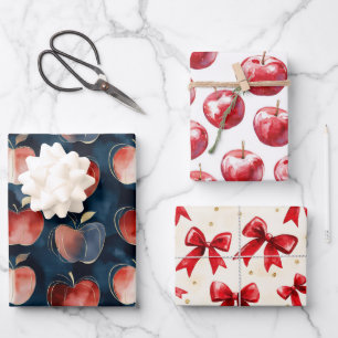 Feuille De Papier Cadeau Pommes Bleu Rouge