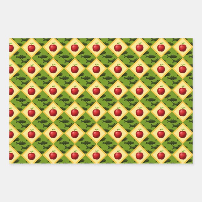 Feuille De Papier Cadeau Pommes et poissons (Devant 2)