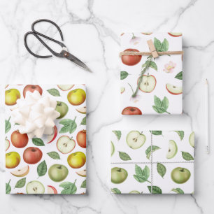Feuille De Papier Cadeau Pommes rouge vert et jaune