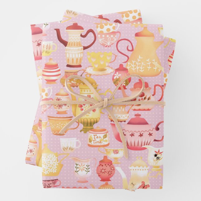 Feuille De Papier Cadeau Pompes et cuvettes à thé (En situation)