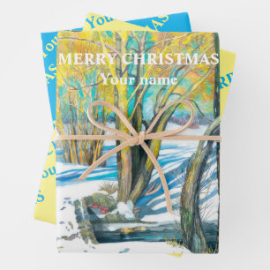 Feuille De Papier Cadeau Pont en hiver Peinture aquarelle