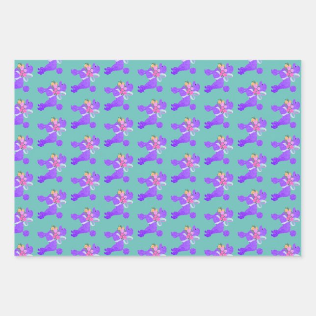 Feuille De Papier Cadeau Poodle pourpre (Devant)