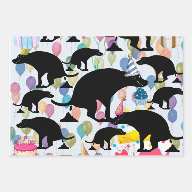 Feuille De Papier Cadeau Pooping Motif de chien d'anniversaire (Devant)