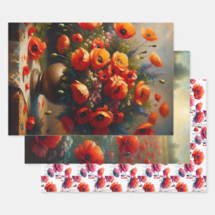 Feuille De Papier Cadeau Poppies rouges Floral Anniversaire