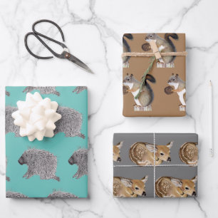 Feuille De Papier Cadeau Porcupine, écureuil et faune