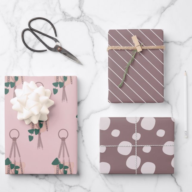Feuille De Papier Cadeau Porte-plantes en macramé moderne à motif de points (Recto)