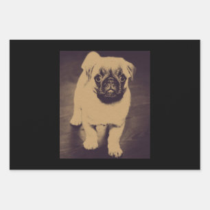 Feuille De Papier Cadeau Portrait de chien Carlin mignon
