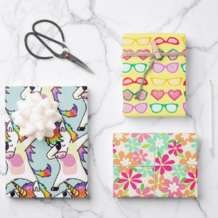 Feuille De Papier Cadeau Pose de danse Dab de licorne, Lunettes de soleil,