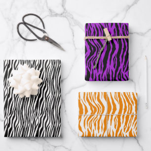 Feuille De Papier Cadeau Poster de animal Orange violet noir blanc Zèbre