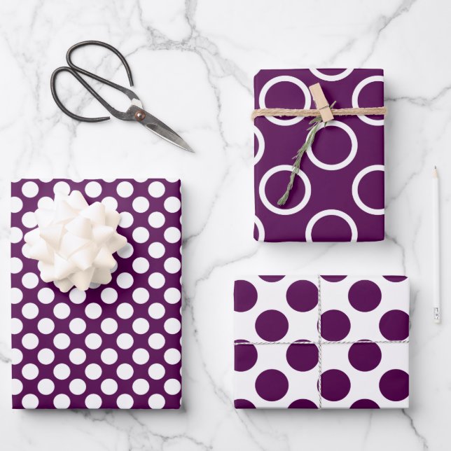 Feuille De Papier Cadeau Pot Polka violet contemporain (Recto)