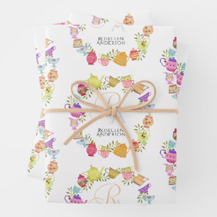 Feuille De Papier Cadeau Pots de thé et tasses Monogramme
