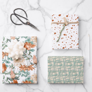 Feuille De Papier Cadeau Pots orange brûlés Floral Green Weave Motif