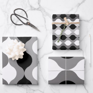Feuille De Papier Cadeau Pots rétro noir blanc gris