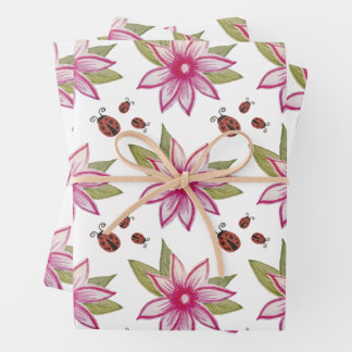 Feuille De Papier Cadeau Poudre rose dessinée à la main